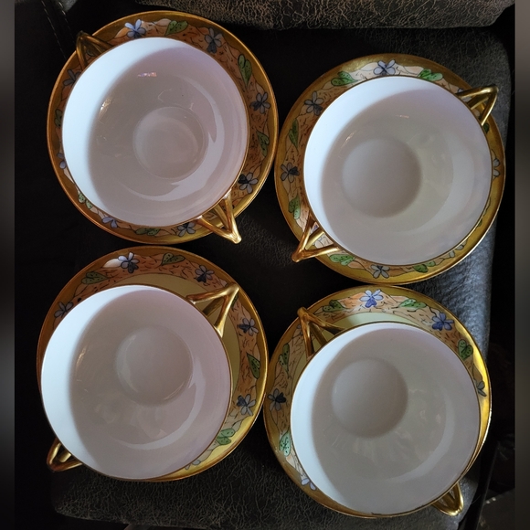 Vintage Favorite HR Bavaria Handpainted 2 handle Tea cup & Saucer Set w/Gold Rim - Picture 12 of 12